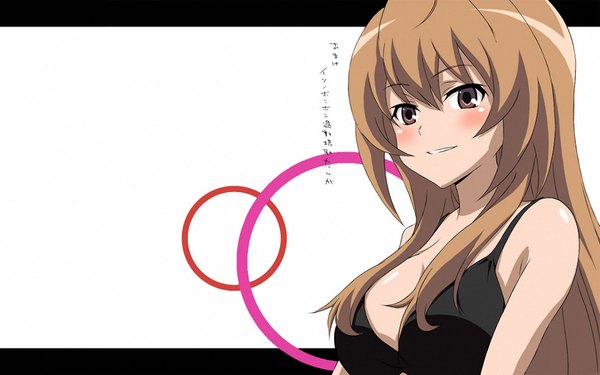 Anime picture 1680x1050 with toradora j.c. staff aisaka taiga single long hair blush breasts smile wide image white background girl