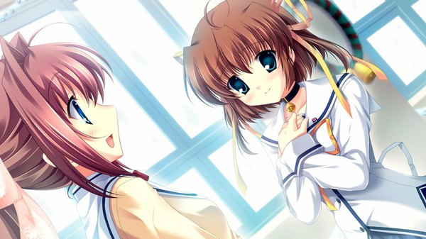 Anime picture 1024x576 with da capo asakura nemu asakura otome long hair short hair blue eyes brown hair wide image multiple girls game cg girl 2 girls serafuku