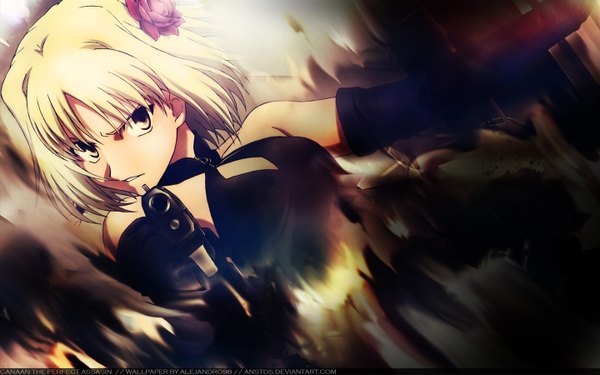 Anime picture 1440x900 with canaan type-moon canaan (character) wide image signed gun