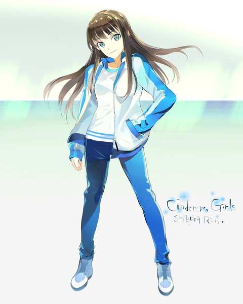 Anime picture 800x1000 with idolmaster idolmaster cinderella girls shibuya rin 119 single long hair tall image looking at viewer blue eyes brown hair open clothes open jacket girl jacket