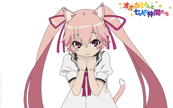 Anime picture 2560x1600 with ookami-san to shichinin no nakama-tachi j.c. staff usami mimi long hair highres wide image twintails brown eyes animal ears pink hair tail cat girl loli transparent background vector girl