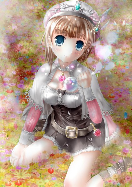 Anime picture 2893x4092 with atelier (series) gust (company) hono mochizuki single tall image looking at viewer blush highres short hair blue eyes blonde hair girl dress flower (flowers)