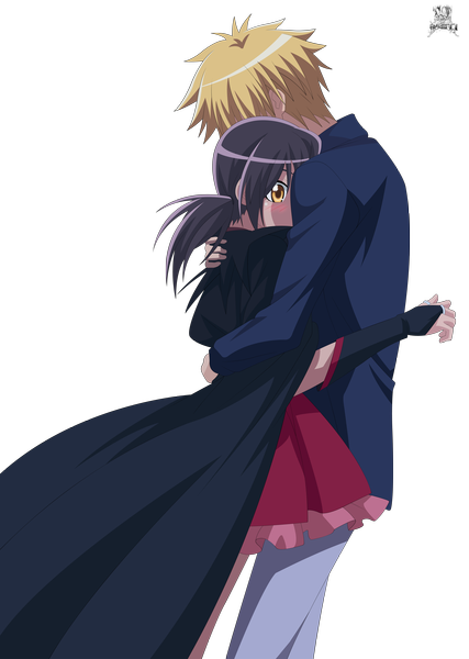 Anime picture 3914x5500 with kaichou wa maid-sama! ayuzawa misaki takumi usui rastiminato long hair tall image blush highres short hair black hair blonde hair brown eyes absurdres ponytail transparent background vector rendered girl boy gloves