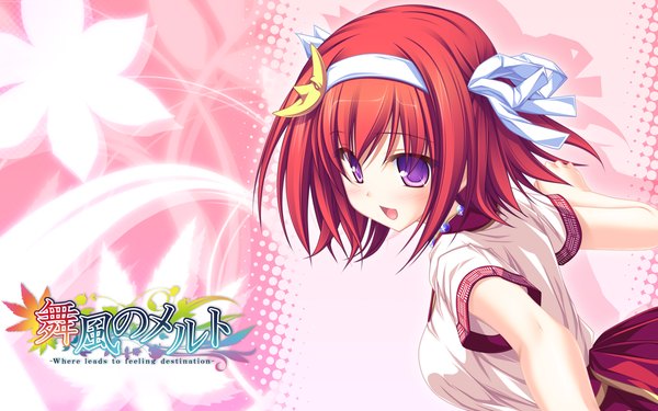 Anime picture 2560x1600 with maikaze no melt tsubaki nazuna tenmaso highres short hair open mouth wide image purple eyes game cg red hair girl