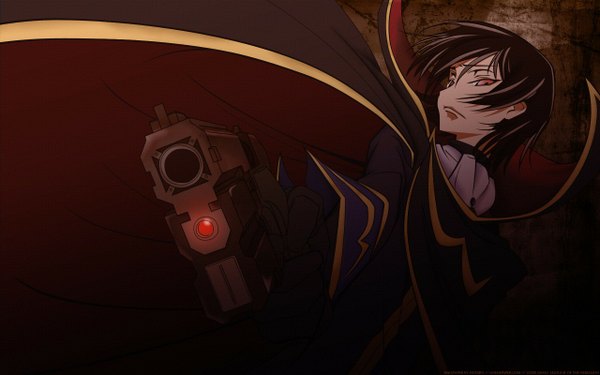 Anime picture 1280x800 with code geass sunrise (studio) lelouch lamperouge wide image dark background gun