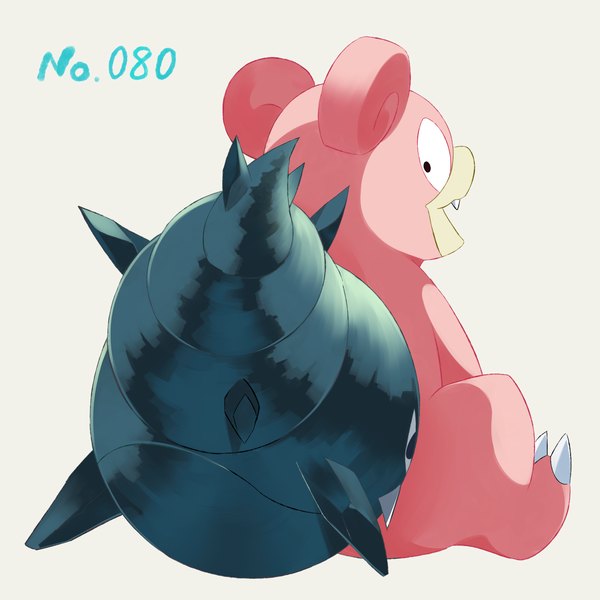 Anime picture 2200x2200 with pokemon nintendo slowbro mikan (mkn 0710) single highres open mouth simple background sitting looking away grey background no people gen 1 pokemon pokemon number animal