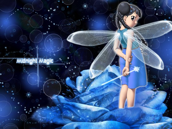 Anime picture 1600x1200 with card captor sakura clamp li meiling circle garyuu 0-jirow zan amagi blue background wings wand