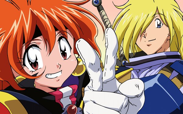 Anime picture 1680x1050 with slayers j.c. staff lina inverse gourry gabriev wide image