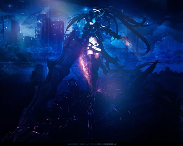 Anime picture 1280x1024 with black rock shooter insane black rock shooter sword gun tagme