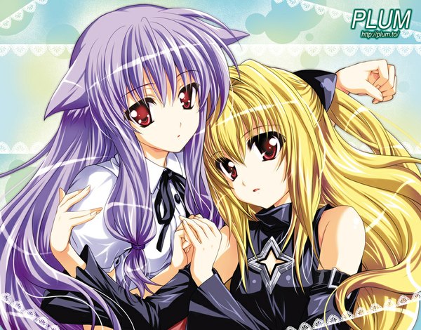 Anime picture 1024x803 with toloveru toloveru darkness mayoi neko overrun! xebec konjiki no yami kiriya nozomi blonde hair red eyes multiple girls animal ears purple hair girl 2 girls