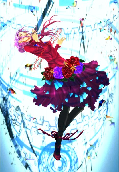 Anime picture 2083x3000 with guilty crown production i.g yuzuriha inori single long hair tall image highres open mouth nail polish alternate costume looking up glow falling singing girl dress flower (flowers) pantyhose rose (roses) crystal
