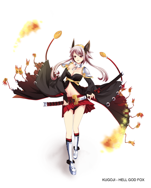 Anime picture 1200x1500 with original aurora rokudo single long hair tall image simple background red eyes white background silver hair girl dress weapon miniskirt sword katana