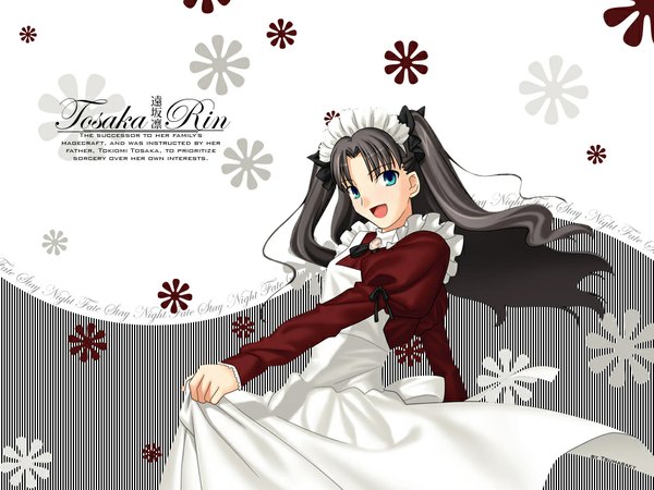 Anime picture 1024x768 with fate (series) fate/stay night studio deen type-moon toosaka rin long hair black hair maid girl