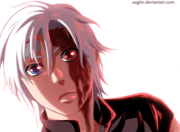 Anime picture 1000x736 with d.gray-man allen walker aagito single short hair simple background white background looking away white hair heterochromia coloring boy blood
