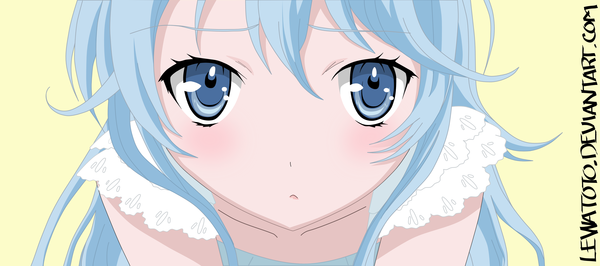 Anime picture 4030x1791 with denpa onna to seishun otoko shaft (studio) touwa erio lewatoto single long hair looking at viewer blush highres blue eyes simple background wide image blue hair close-up face vector girl