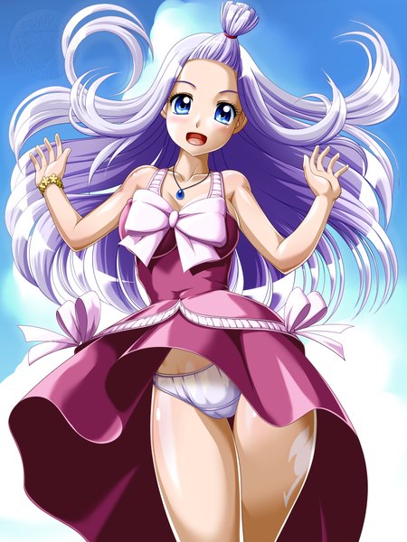 Anime picture 1538x2050 with fairy tail mirajane strauss onoe single long hair tall image blush open mouth blue eyes light erotic purple hair girl dress underwear panties pendant