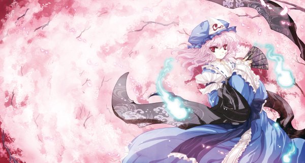 Anime picture 1280x689 with touhou red eyes wide image pink hair cherry blossoms girl