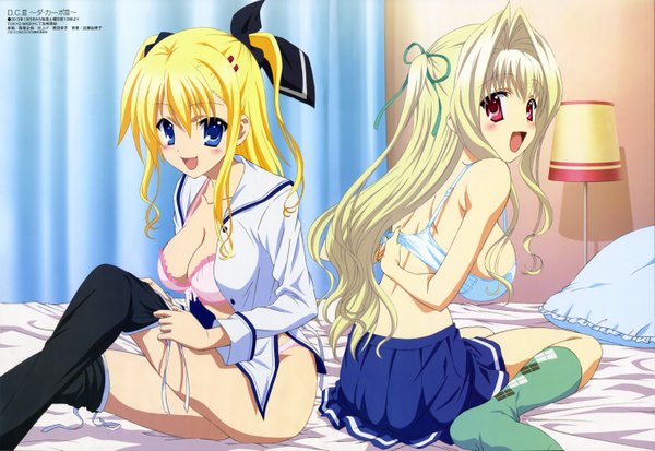 Anime picture 5942x4091 with da capo da capo iii megami magazine morizono rikka yoshino charles nishio kouhaku long hair blush highres breasts open mouth blue eyes light erotic blonde hair bare shoulders multiple girls absurdres pink eyes official art girl