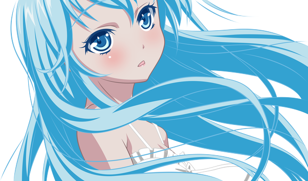 Anime picture 7641x4492 with denpa onna to seishun otoko shaft (studio) touwa erio aknagyutacs single long hair blush highres open mouth blue eyes wide image blue hair absurdres transparent background vector girl dress white dress