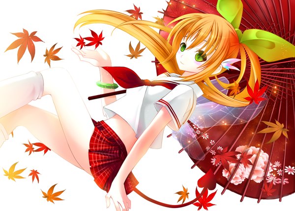 Anime picture 1600x1143 with pangya hana yuuki kira ponytail serafuku umbrella oriental umbrella tagme