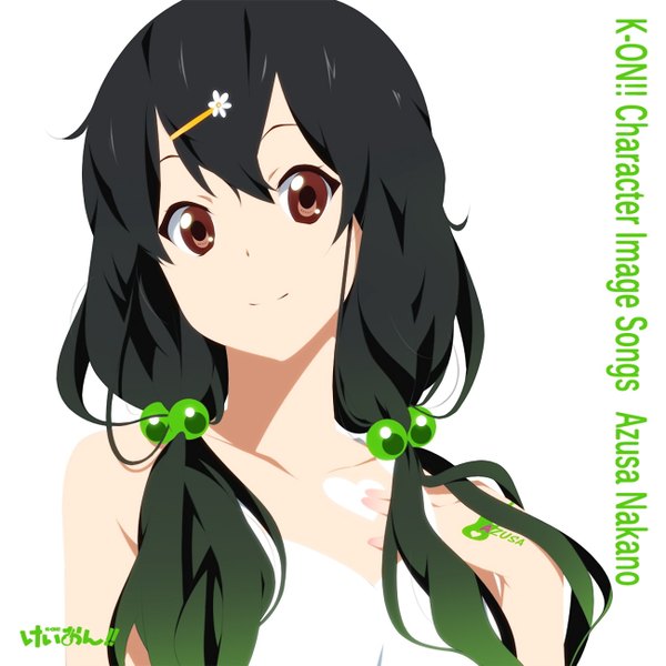 Anime picture 1300x1300 with k-on! kyoto animation nakano azusa nanao (mahaya) single long hair black hair simple background white background twintails brown eyes low twintails girl hair ornament bobby pin hair bobbles