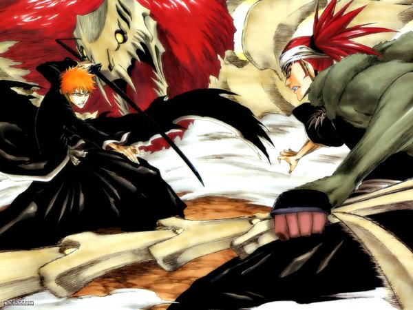 Anime picture 1024x768 with bleach studio pierrot kurosaki ichigo abarai renji tagme