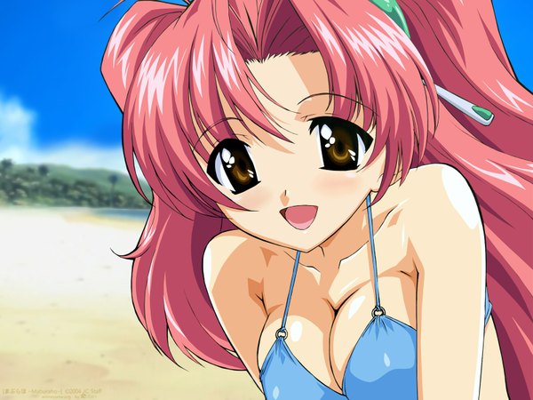 Anime picture 1600x1200 with maburaho j.c. staff miyama yuuna light erotic brown eyes pink hair girl swimsuit bikini