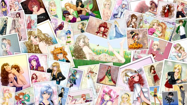 Anime picture 4000x2250 with shingeki no kyojin tangled canvas of life (manga) original production i.g disney rapunzel martina (thenightwishmaster) flin raider rocio (canvas of life) cysh (original) francisca (canvas of life) elenita (canvas of life) saya (original) thenightwishmaster long hair highres short hair breasts blue eyes