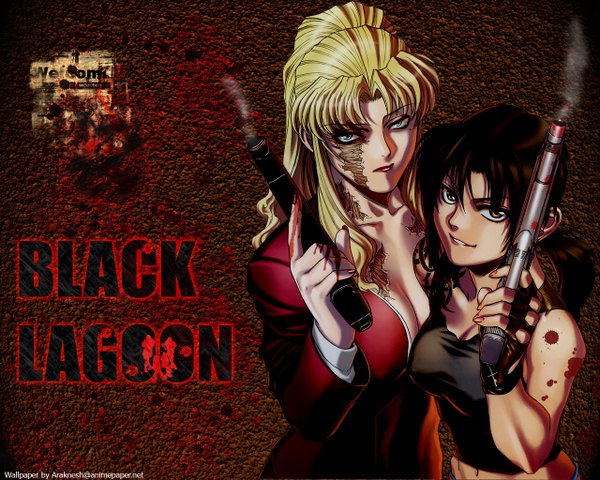 Anime picture 1280x1024 with black lagoon madhouse revy (black lagoon) balalaika (black lagoon) gun