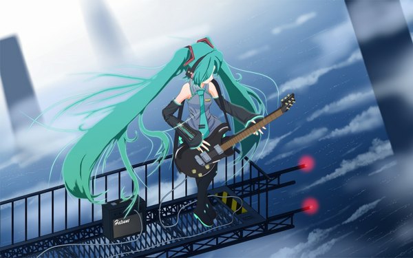 Anime picture 1280x800 with vocaloid hatsune miku wide image girl guitar