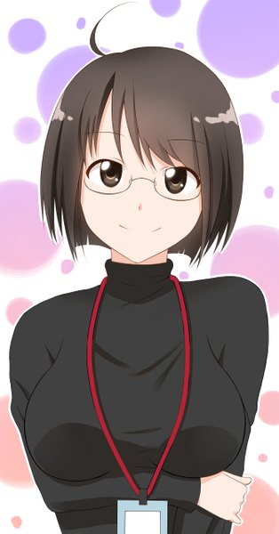 Anime picture 1340x2560 with servant x service yamagami lucy x&x&x single tall image short hair breasts black hair smile large breasts black eyes girl glasses sweater bubble (bubbles)