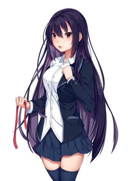 Anime picture 1200x1696 with original karakura0 single long hair tall image blush open mouth black hair red eyes white background zettai ryouiki girl thighhighs skirt uniform black thighhighs school uniform