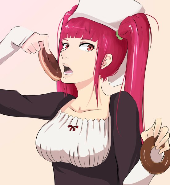 Anime picture 1490x1621 with bleach studio pierrot dokugamine riruka single long hair tall image open mouth red eyes twintails pink hair girl food cap doughnut