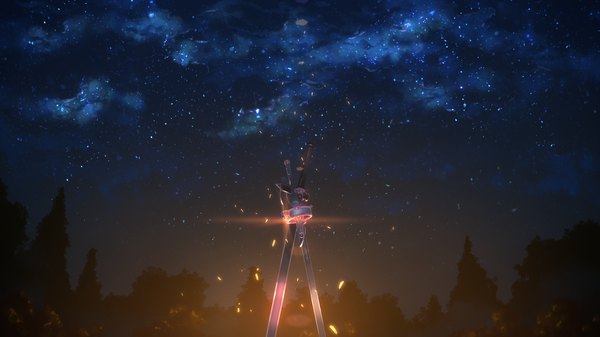 Anime picture 3840x2160 with sword art online a-1 pictures yuuki tatsuya highres wide image absurdres scan night wallpaper night sky no people scenic weapon sword star (stars)