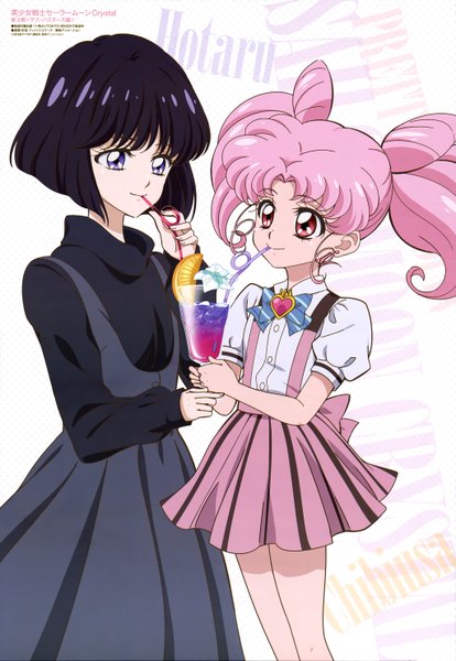 Anime picture 4096x5931 with bishoujo senshi sailor moon toei animation chibiusa tomoe hotaru tall image highres short hair black hair red eyes twintails purple eyes multiple girls pink hair absurdres official art loli short twintails girl dress 2 girls
