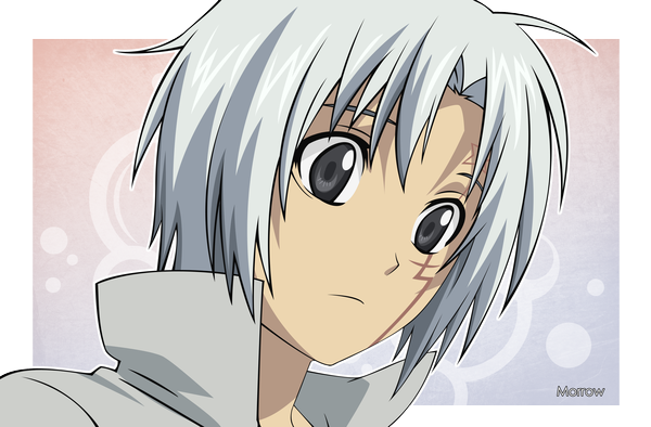 Anime picture 3594x2363 with d.gray-man allen walker morrow single highres short hair simple background absurdres white hair grey eyes portrait face vector boy