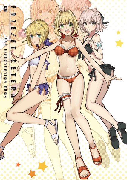 Anime picture 2508x3543 with fate (series) fate/grand order fate/stay night fate/extra artoria pendragon (all) saber mash kyrielight nero claudius (fate) (all) nero claudius (fate) teshima nari tall image looking at viewer fringe highres short hair open mouth blue eyes light erotic blonde hair hair between eyes