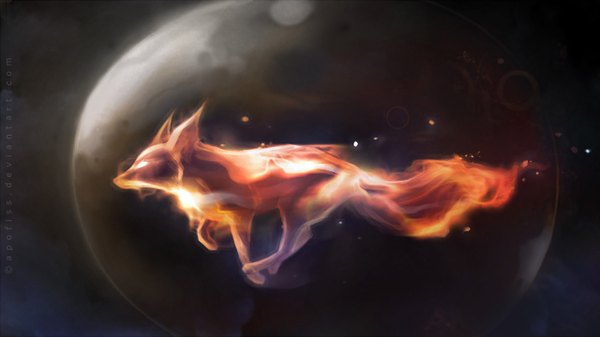 Anime picture 1280x720 with firefox apofiss wide image brown background running animal planet fox
