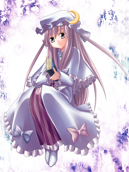 Anime picture 1152x1536 with touhou patchouli knowledge ina (inadahime) long hair tall image purple hair black eyes girl dress book (books) bonnet