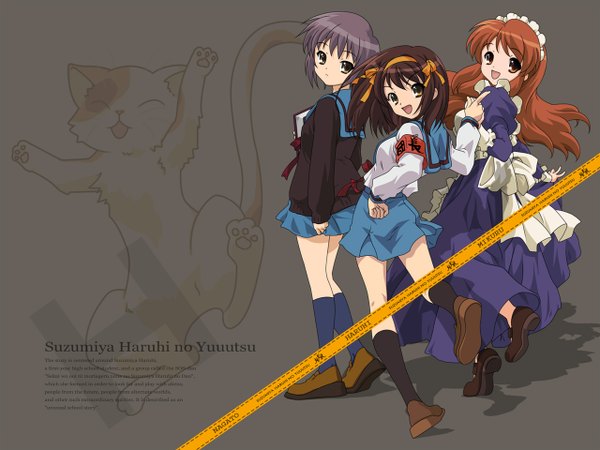 Anime picture 1280x960 with suzumiya haruhi no yuutsu kyoto animation suzumiya haruhi nagato yuki asahina mikuru girl