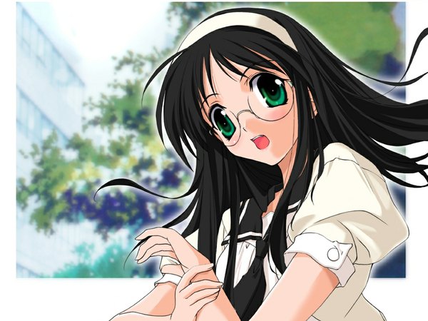 Anime picture 1024x768 with happy lesson nanakorobi fumitsuki uniform school uniform glasses hairband iinchou
