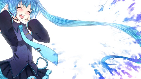 Anime picture 1280x720 with vocaloid hatsune miku heki kiri (artist) long hair blush open mouth wide image blue hair eyes closed girl skirt miniskirt necktie