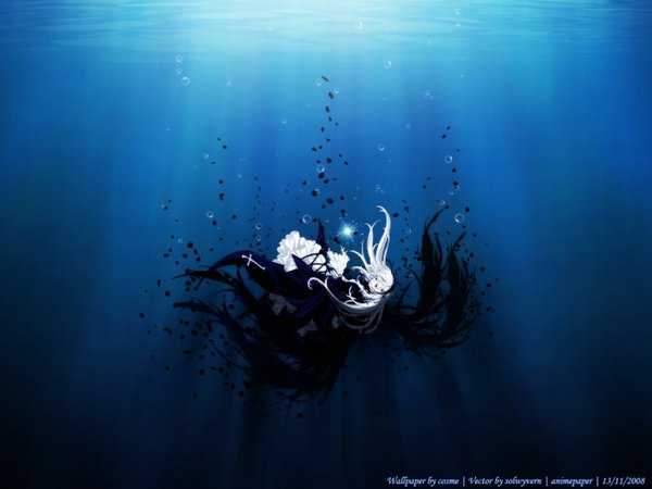 Anime picture 1400x1050 with rozen maiden suigintou signed blue background gothic wings water