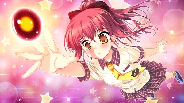 Anime picture 1280x720 with colorful cure ichinose hanatsu moric (artist) blush short hair wide image yellow eyes game cg red hair girl skirt uniform school uniform miniskirt star (symbol)