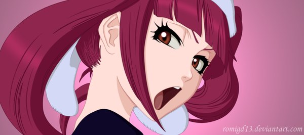 Anime picture 2000x892 with bleach studio pierrot dokugamine riruka romigd13 single long hair highres open mouth wide image brown eyes pink hair looking back coloring pink background girl