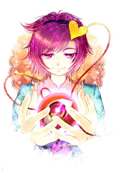 Anime picture 1181x1748 with touhou komeiji satori socha single tall image short hair smile holding pink hair pink eyes rhombus eyes girl heart