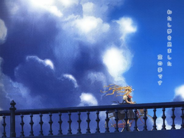 Anime picture 1024x768 with air key (studio) kamio misuzu sky blue background girl