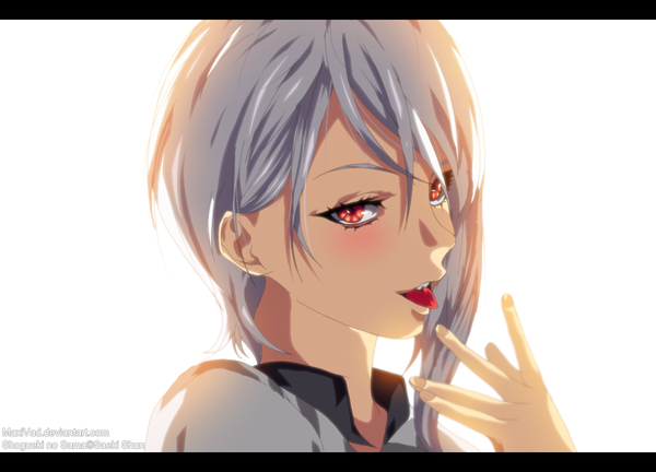 Anime picture 1200x864 with shokugeki no soma j.c. staff nakiri alice maxivad single looking at viewer short hair open mouth simple background red eyes white background grey hair face girl tongue