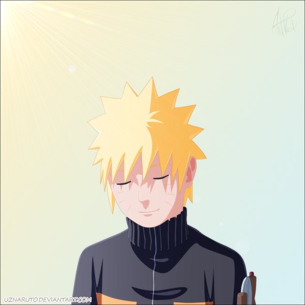 Anime picture 1000x1000 with naruto studio pierrot naruto (series) uzumaki naruto uznaruto single short hair simple background blonde hair eyes closed inscription coloring facial mark whisker markings jinchuriki boy sweater