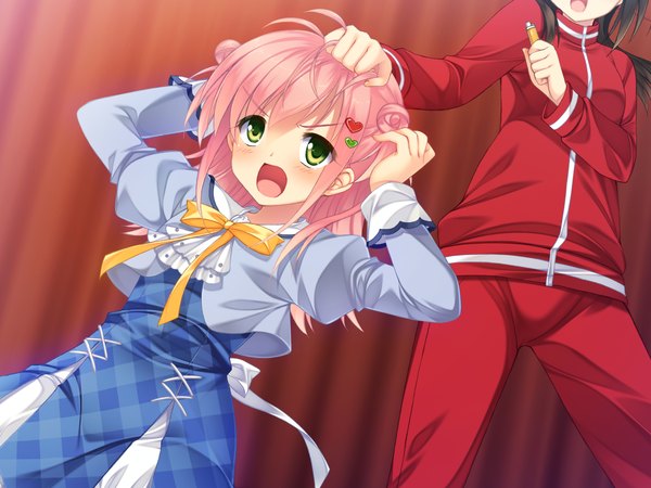 Anime picture 1680x1260 with sakura no reply tsukimori chiyoko blush short hair open mouth green eyes pink hair game cg girl uniform school uniform